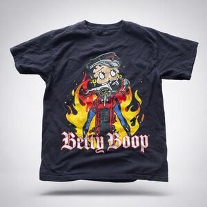 Betty Boop Graphic T-Shirt Mens M Black Cotton Biker Flame Motorcycle Gothic Alt